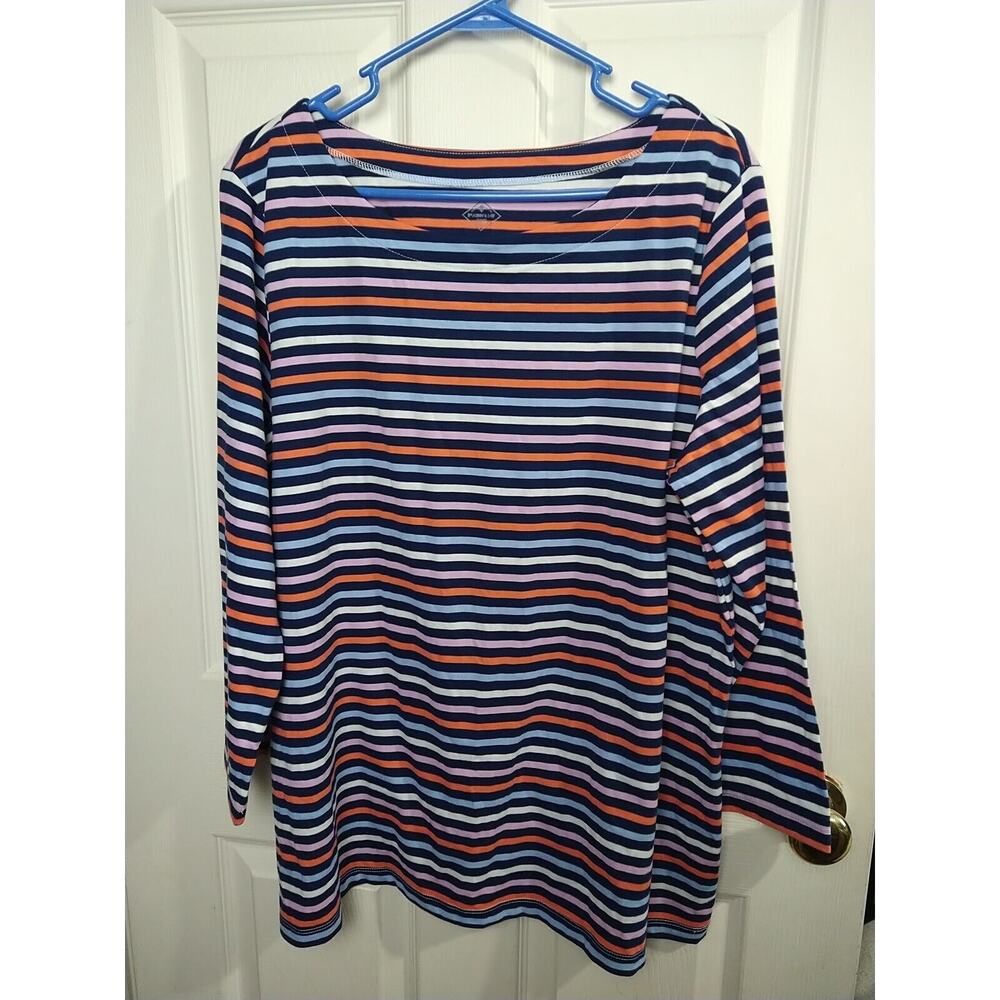 St. Johns Bay Woman XLT Tee Multi Striped Long Sleeve Casual Comfort Pullover